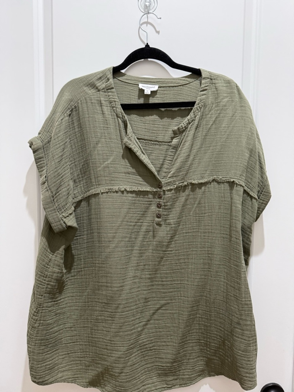 Westbound Olive Green Short-Sleeve Gauze Henley Tunic